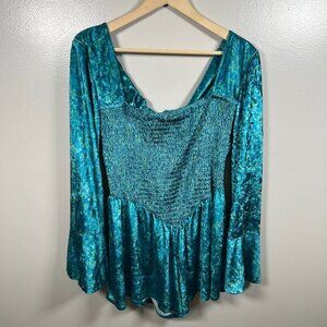 Free People‎ Bali Tightrope Romper Size Large Turquoise Velvet Mermaidcore Boho